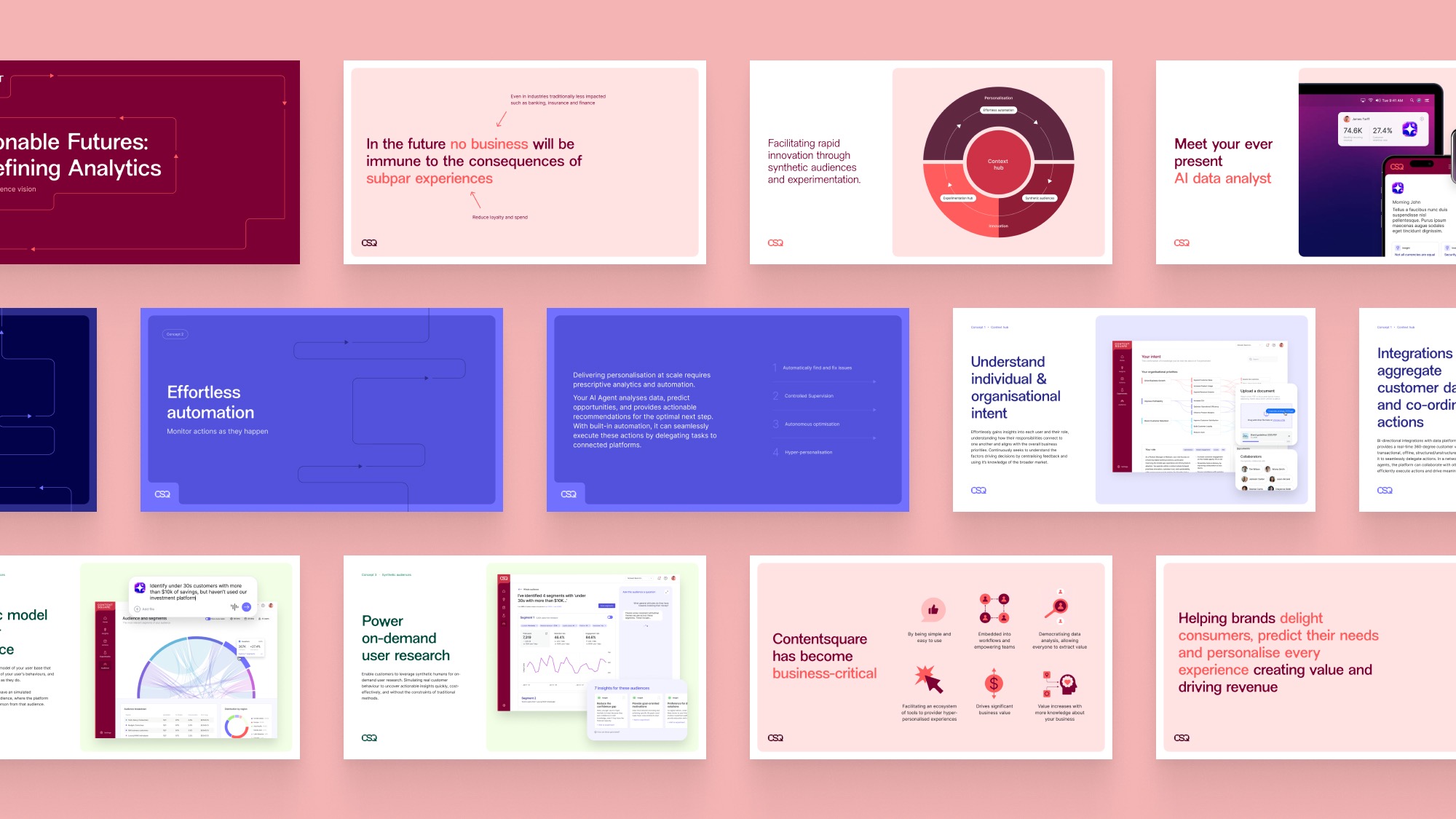 A selection of slides from the strategy and narrative deck