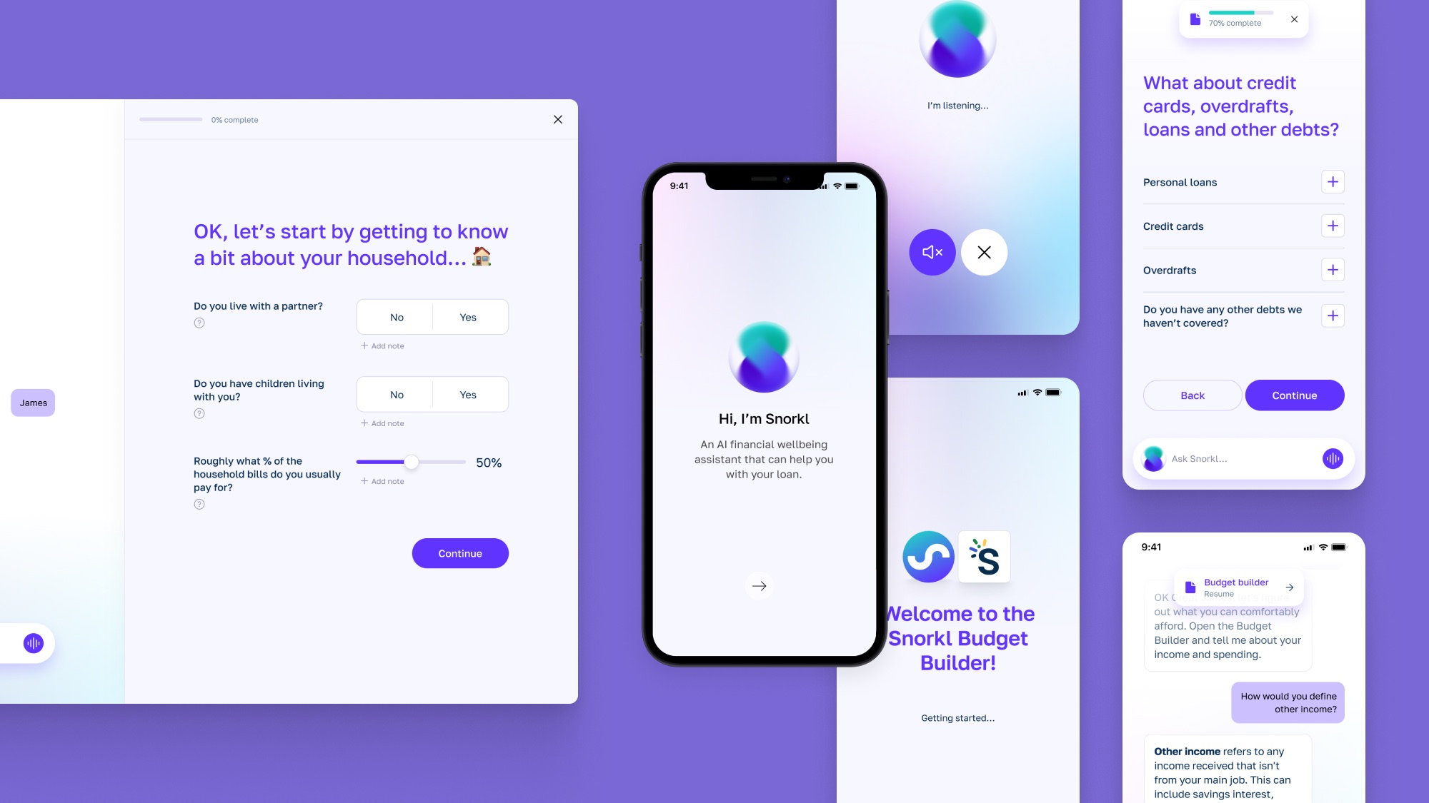 Representative screenshots of the Snorkl interface